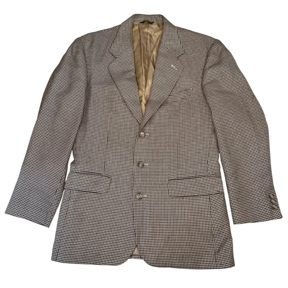 VTG J. Riggings Blazer Houndstooth Wool Blend Classic Mens Business Casual 38R